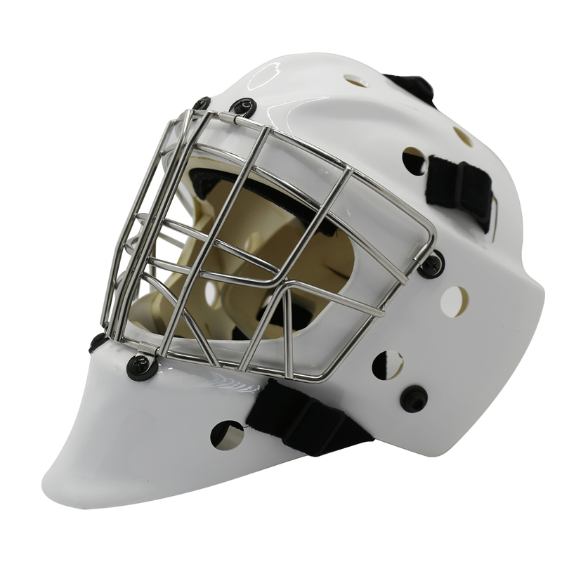 Casco protector de portero de hockey sobre hielo con cabeza de acero blanco