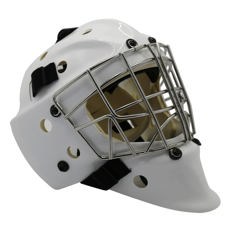 Casco protector de portero de hockey sobre hielo con cabeza de acero blanco