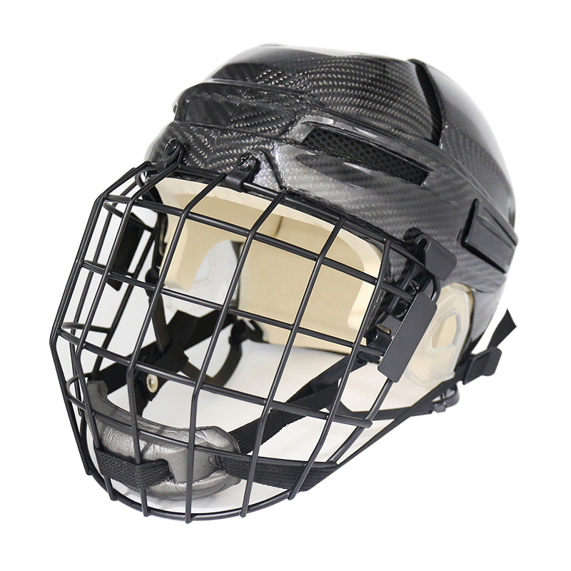 Casco de hockey sobre hielo original de fibra de carbono con jaula