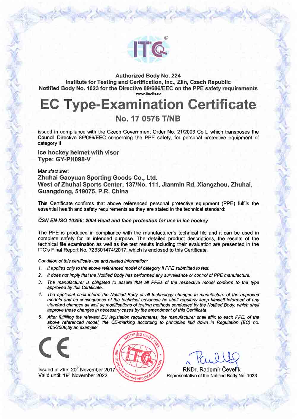 Certificado CE GY-PH098-V