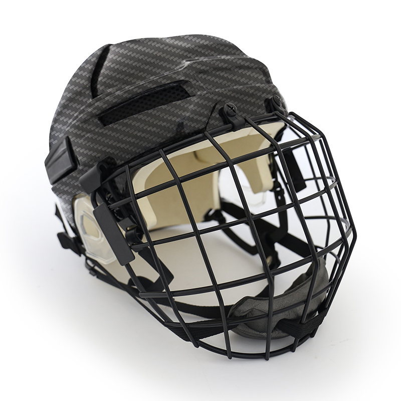 Casco de hockey sobre hielo original de fibra de carbono con jaula