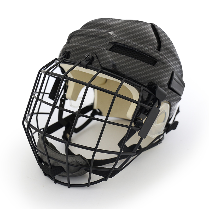 Casco de hockey sobre hielo original de fibra de carbono con jaula