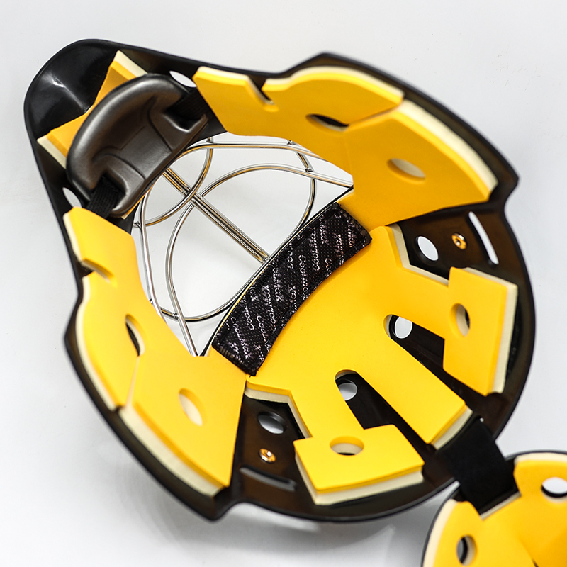 Casco de portero de hockey sobre hielo protector de seguridad de acero blanco