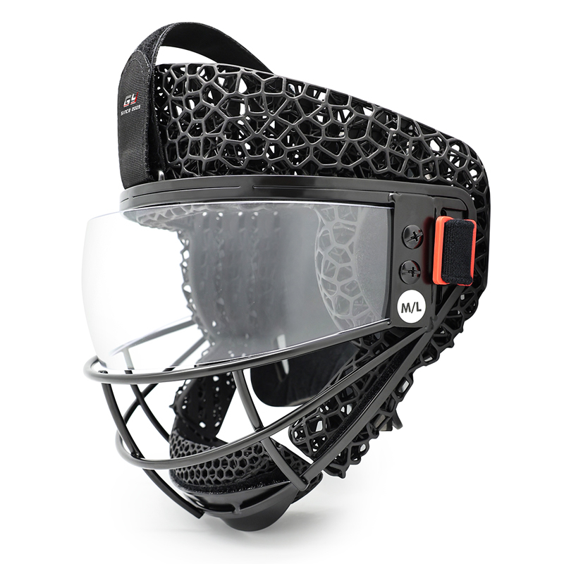 Mascarilla de esquina de penalización de hockey sobre césped impresa en 3D con visera
